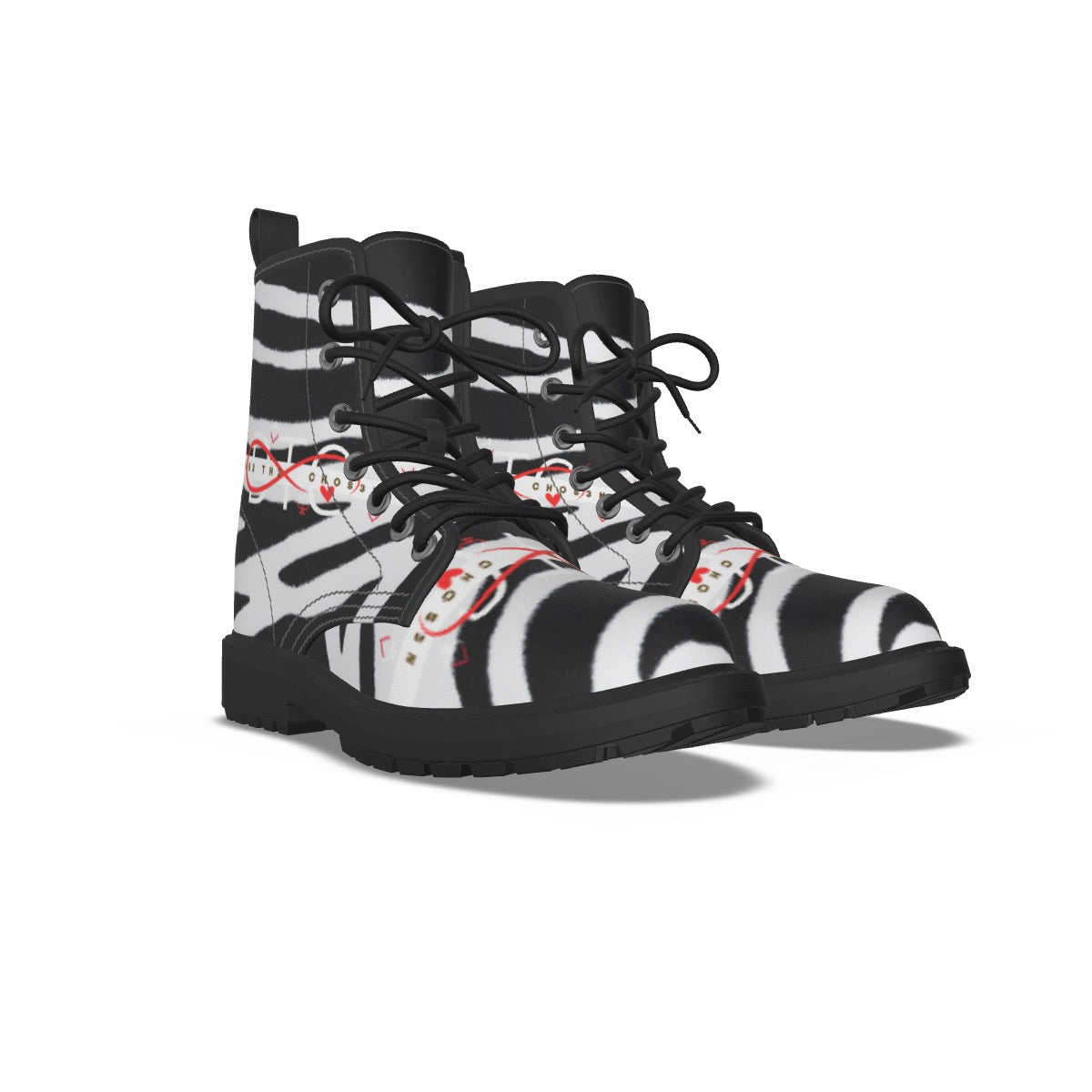 All-Over Print Women's Martin Short Boots With Black Bottom