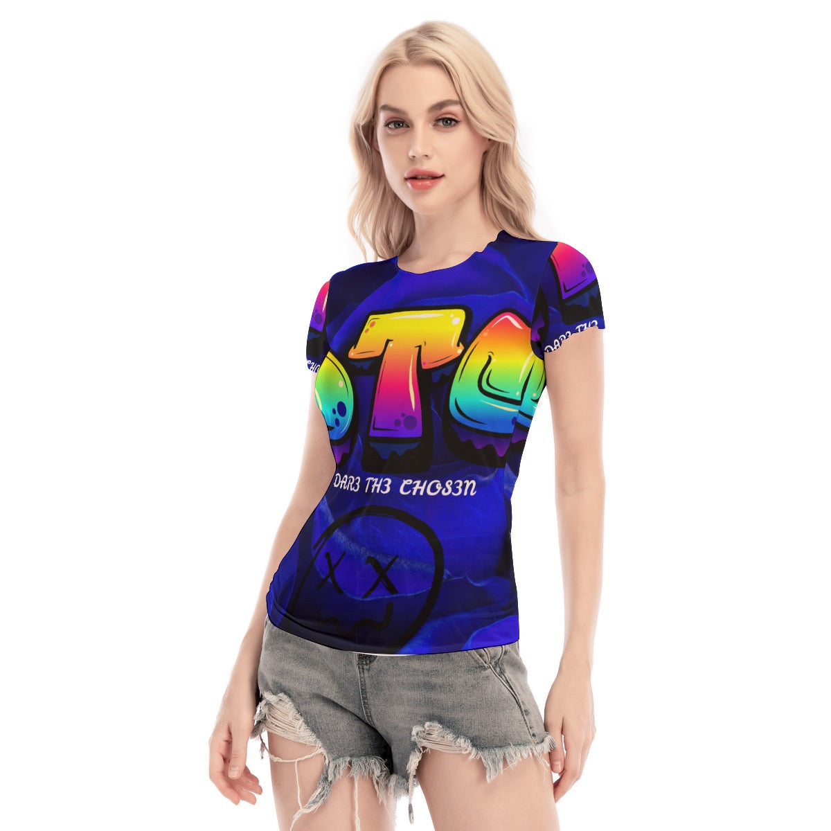 All-Over Print Women's Short Sleeve Mesh Blouse