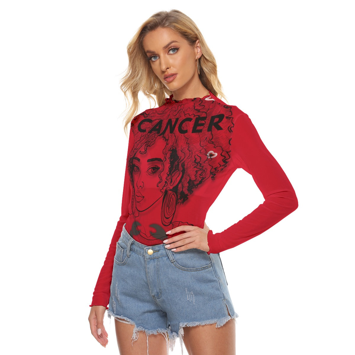 Red Cancer zodiac mesh shirt