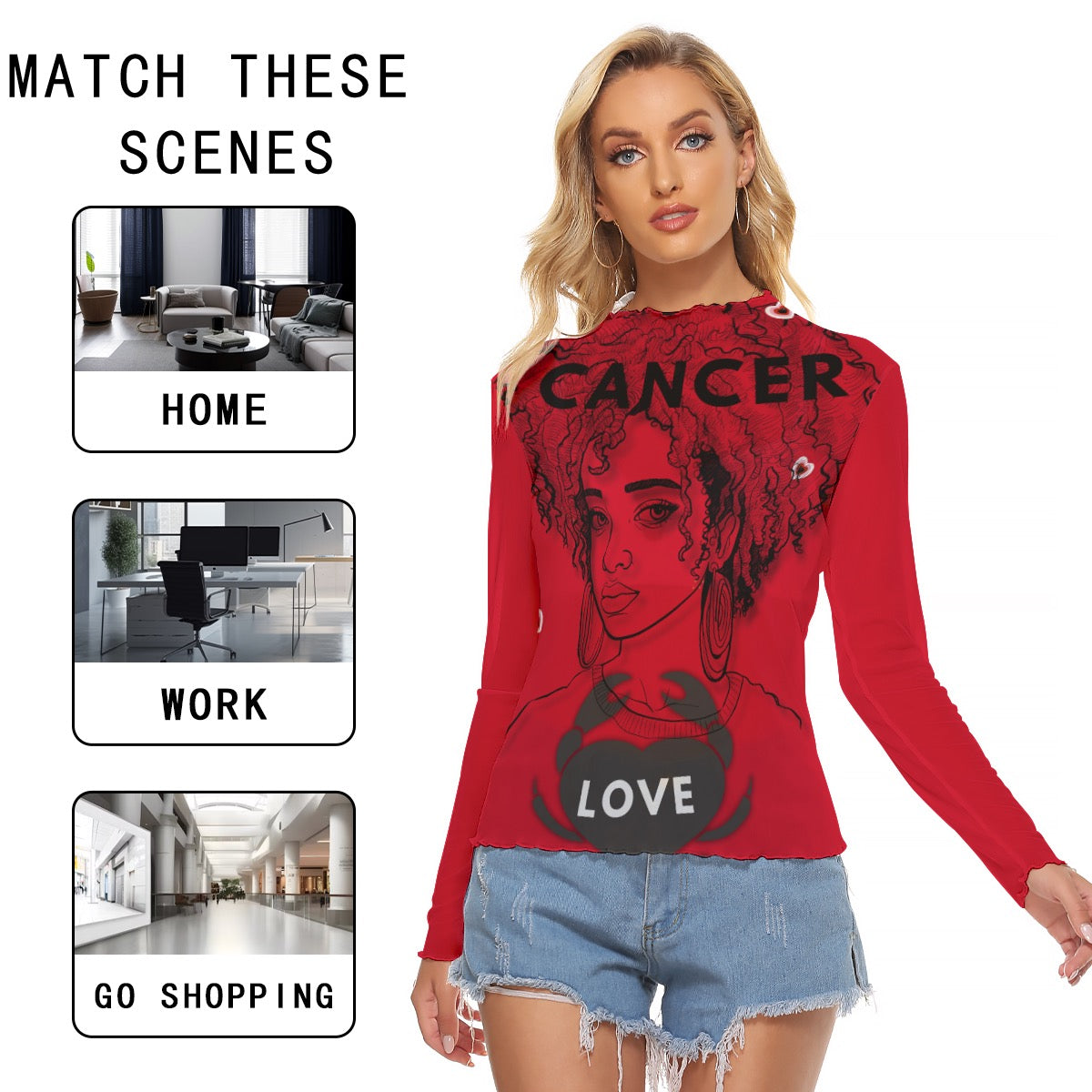 Red Cancer zodiac mesh shirt