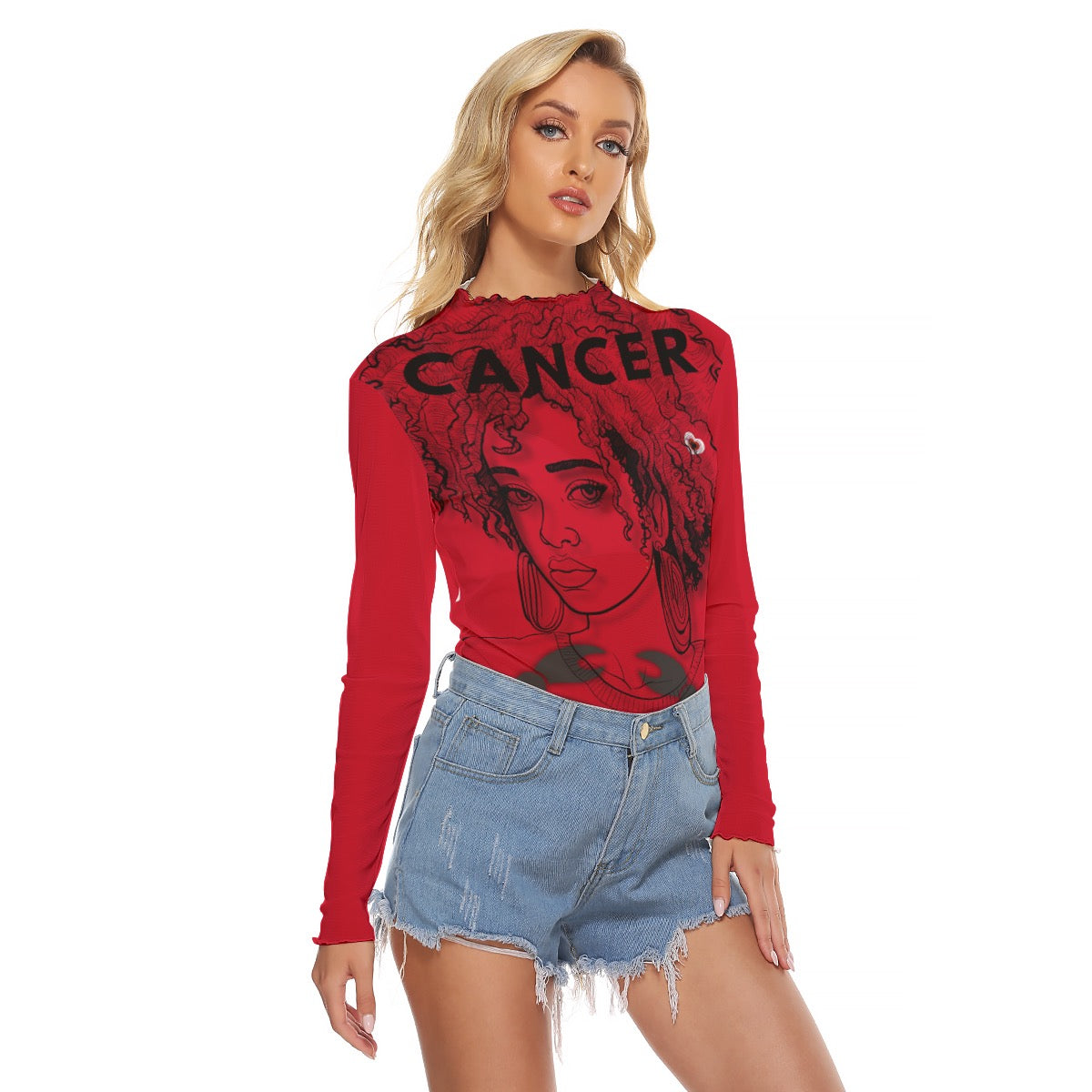 Red Cancer zodiac mesh shirt