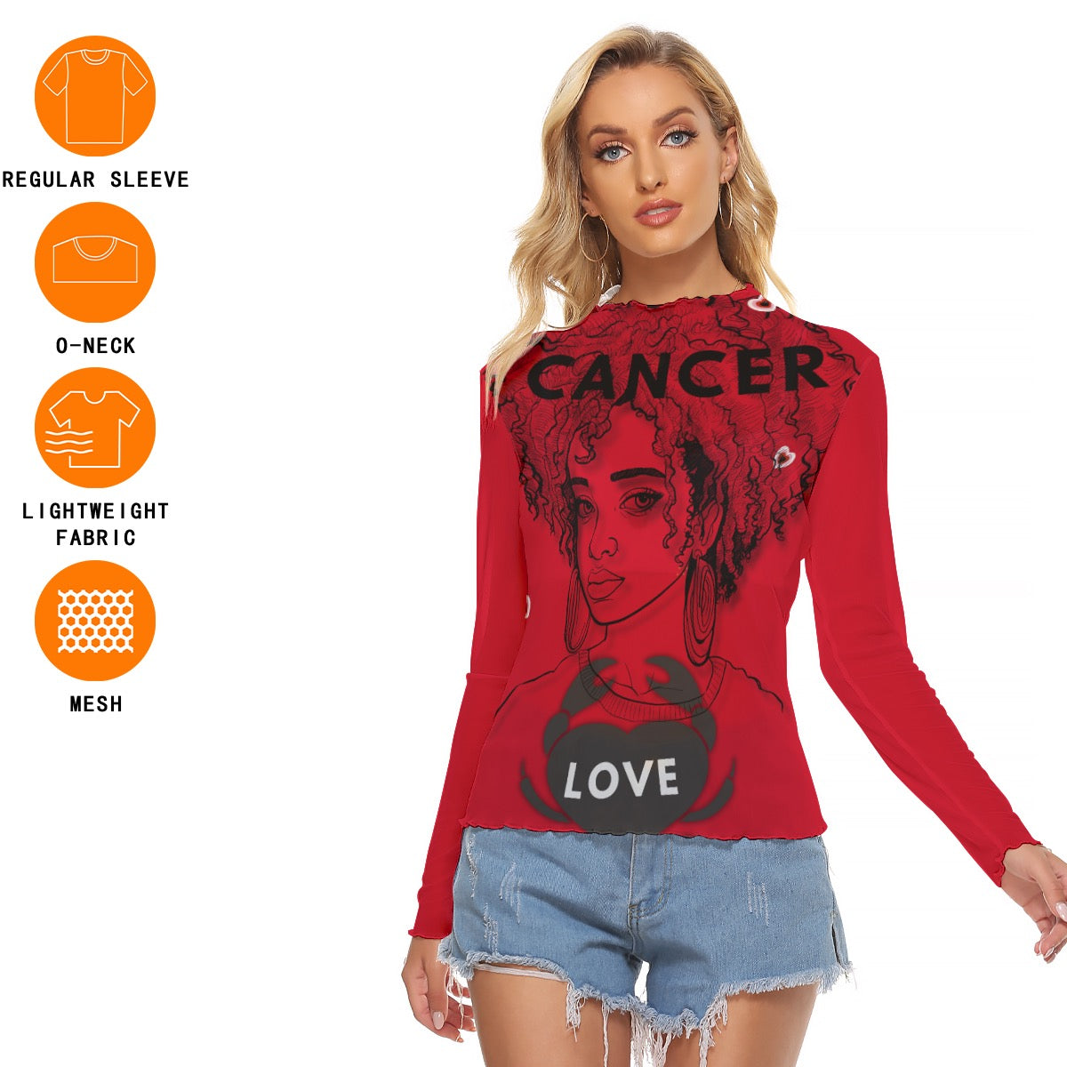 Red Cancer zodiac mesh shirt
