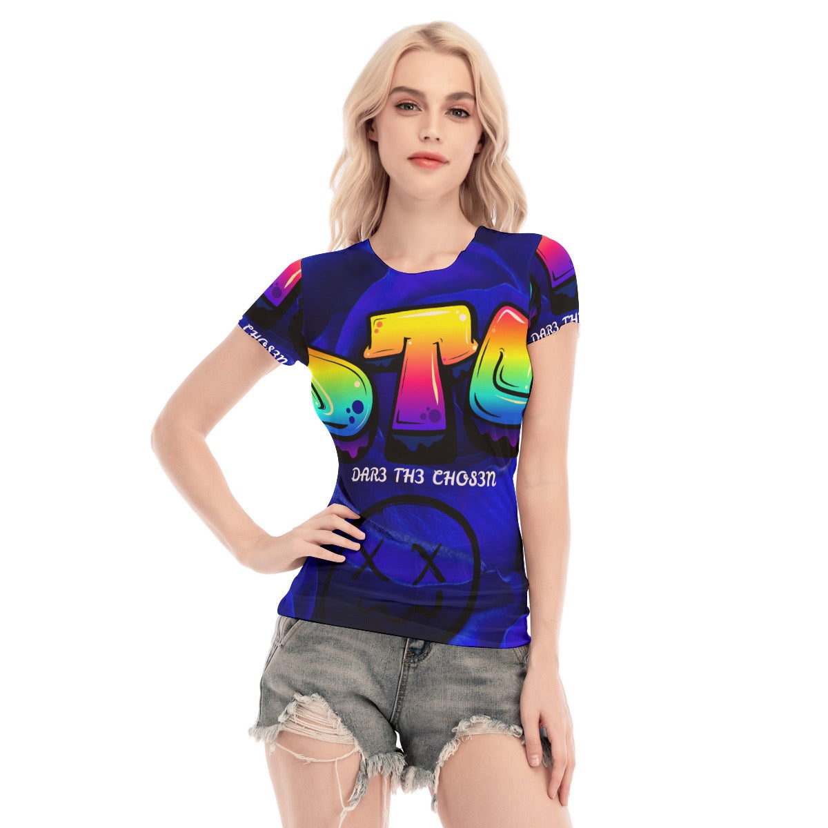 All-Over Print Women's Short Sleeve Mesh Blouse