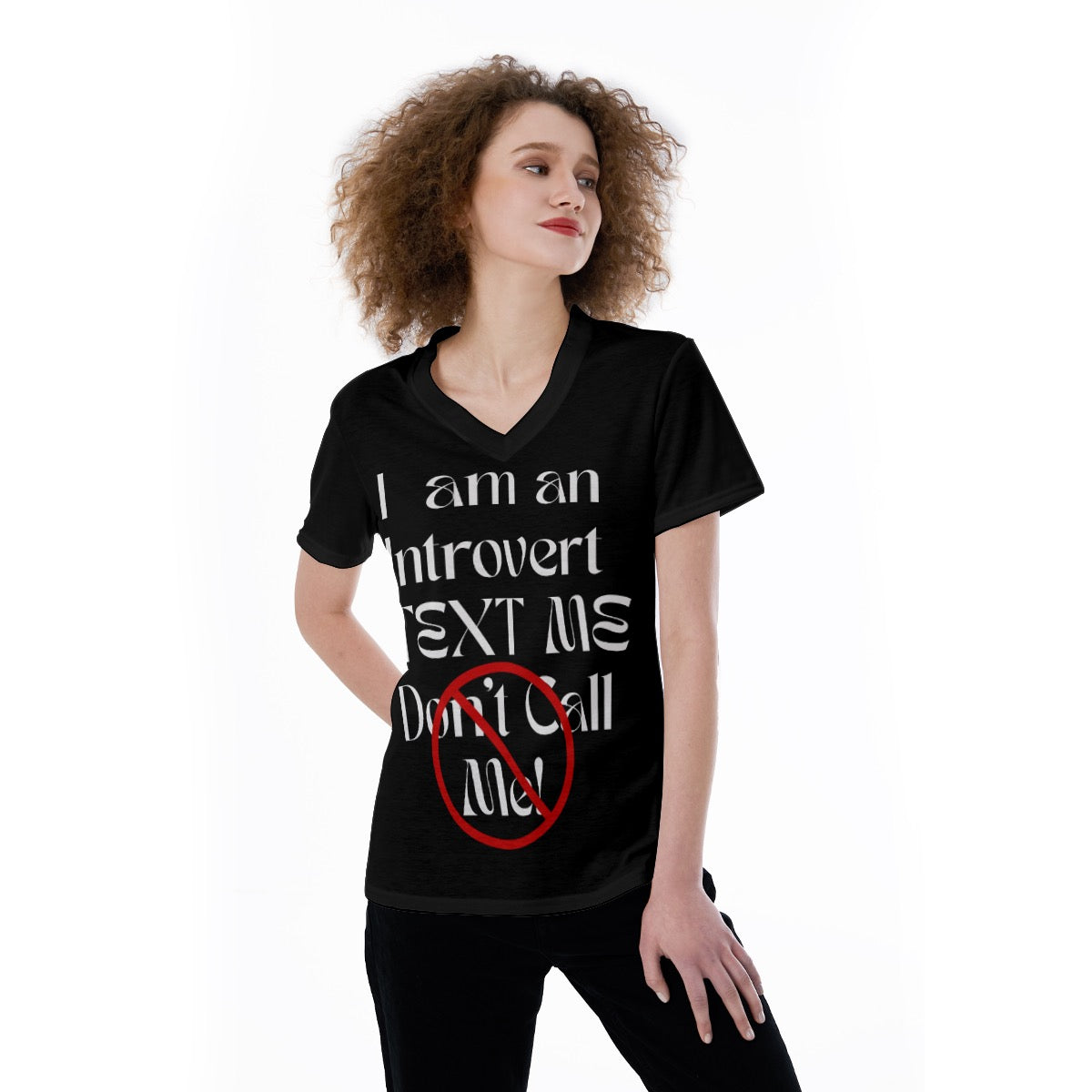 Introvert Black V neck Tee
