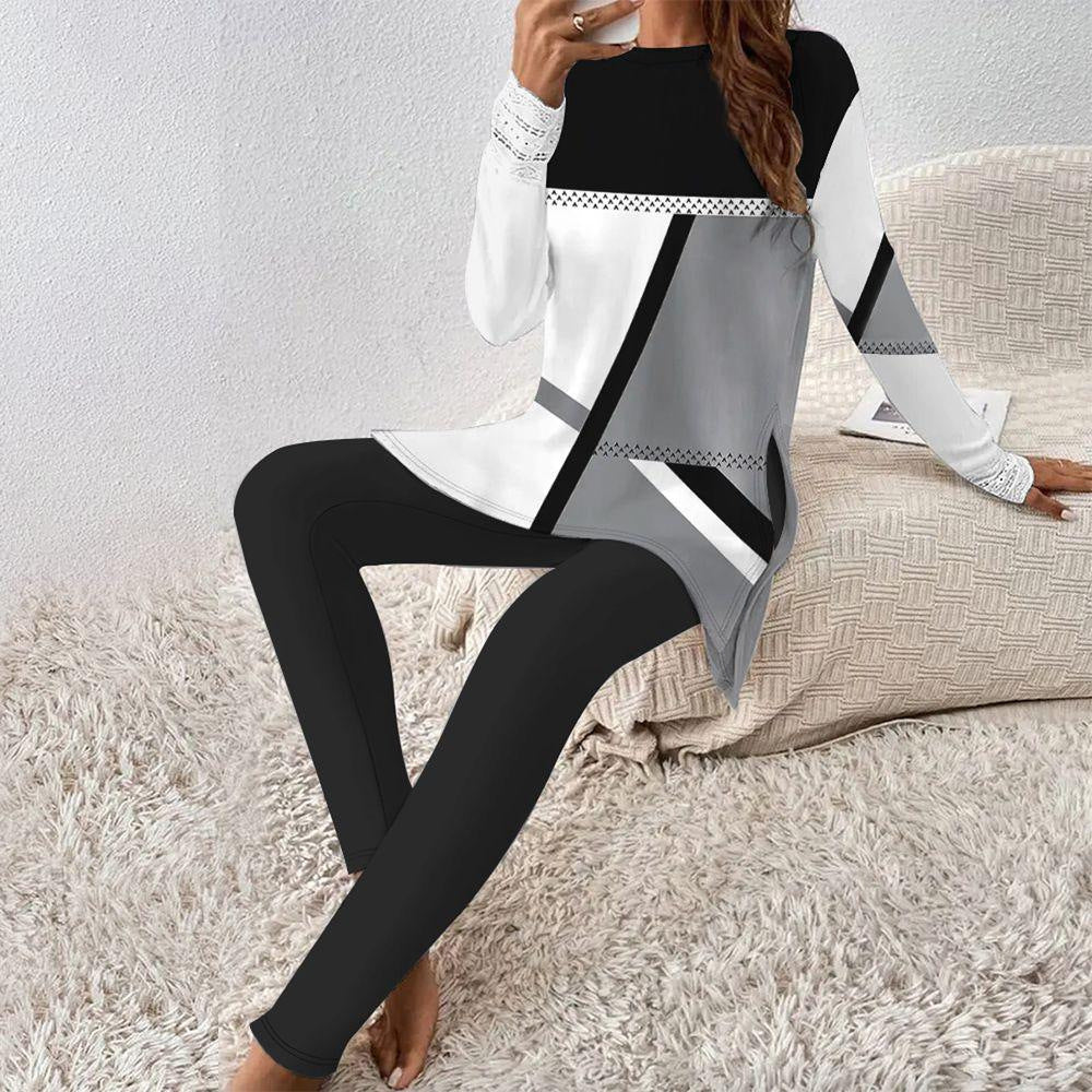 Long Sleeve Garden Collar T-shirt Yoga Pants Suit