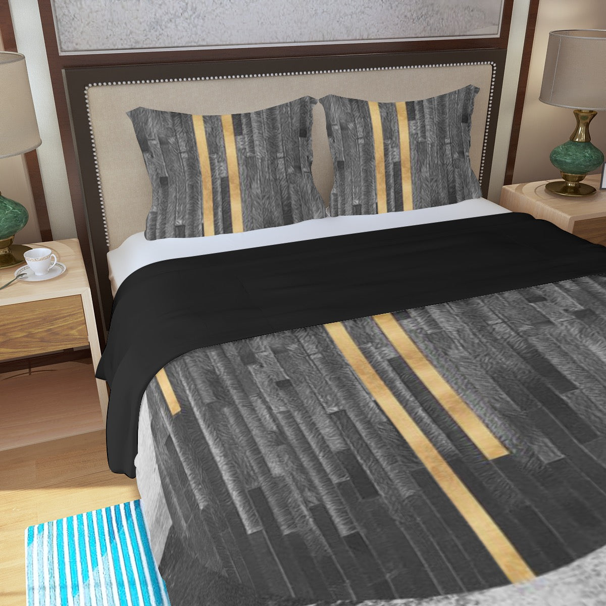 Black and Gold Three Piece Duvet Bedding Set