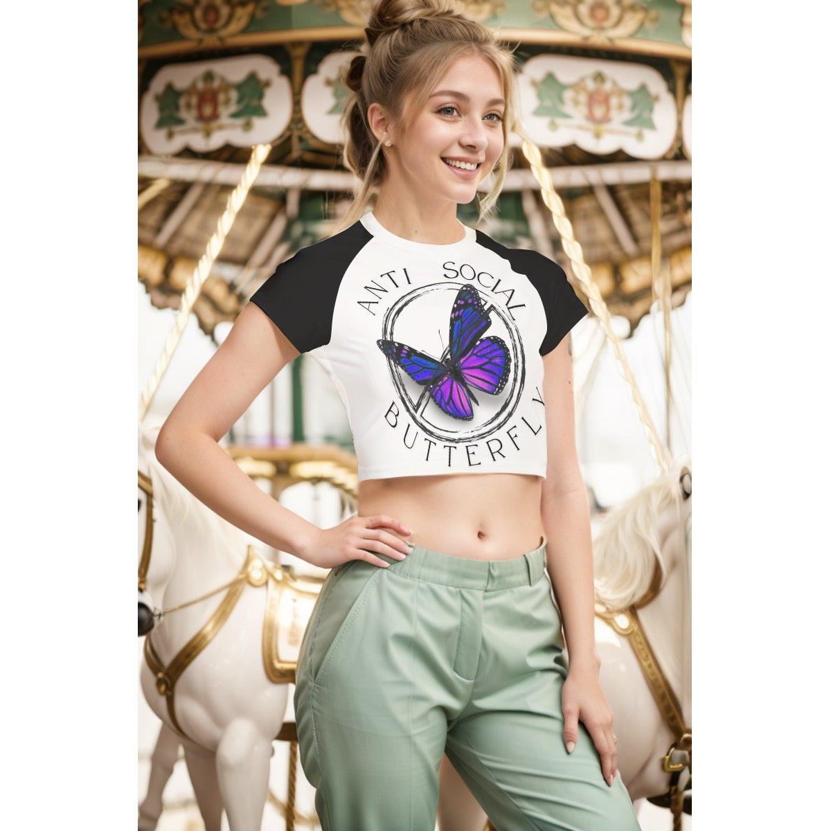 Anti Social Butterfly crop top