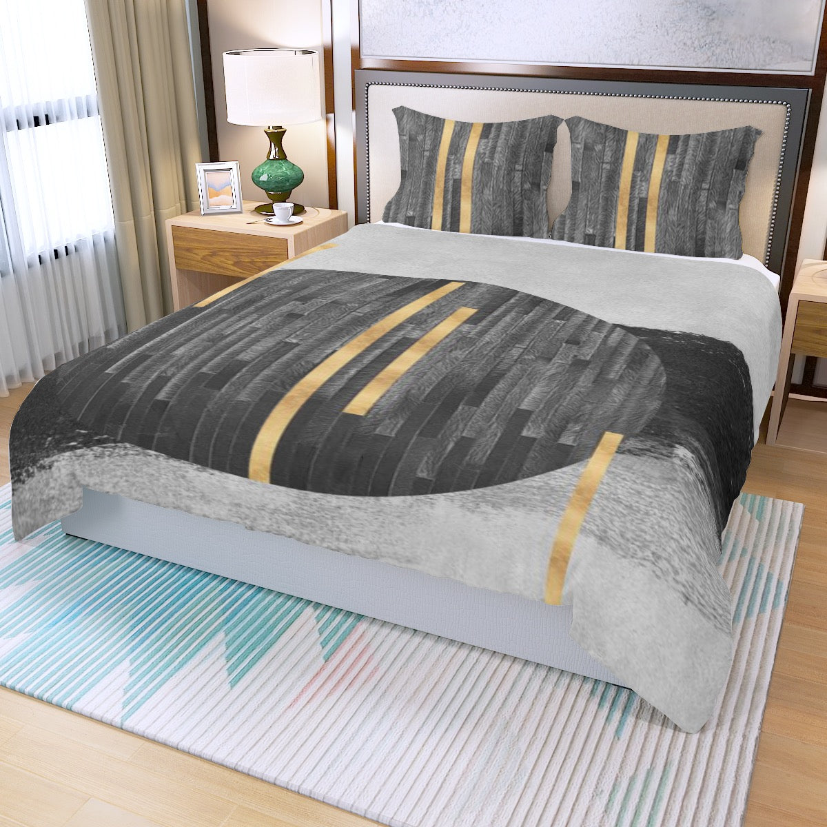 Black and Gold Three Piece Duvet Bedding Set