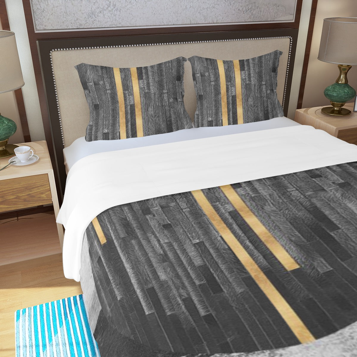 Black and Gold Three Piece Duvet Bedding Set