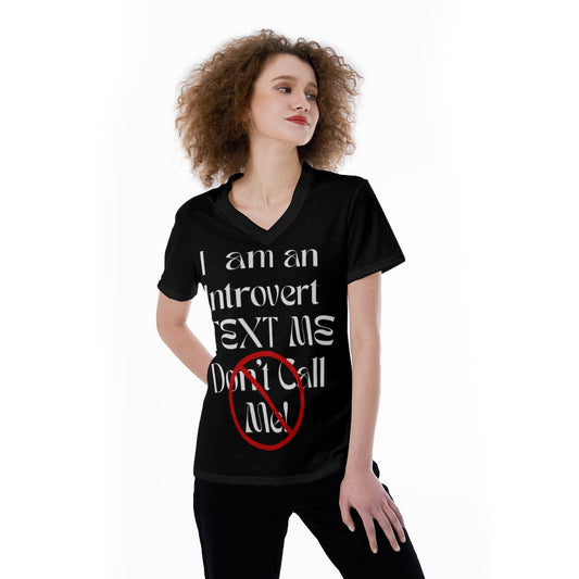 Introvert Black V neck Tee